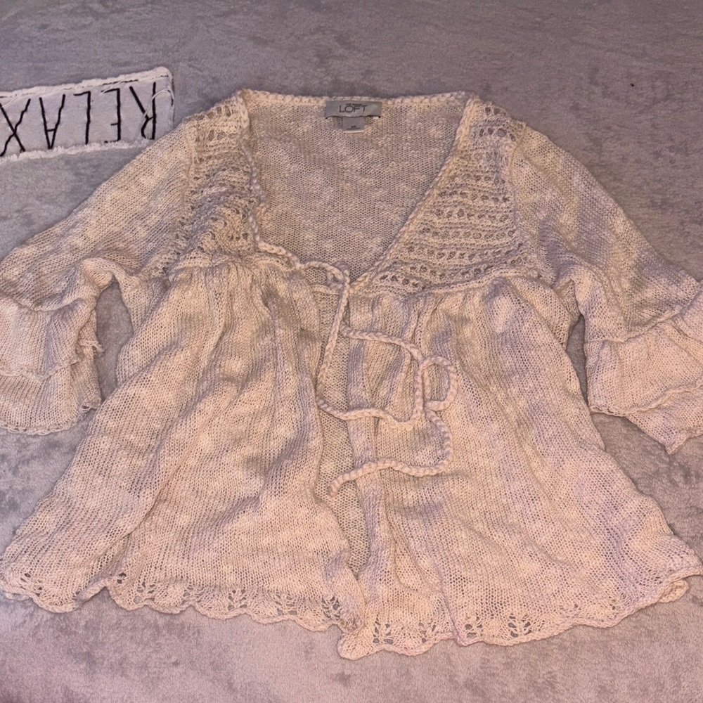 LOFT Cream Crochet Detail Blouse